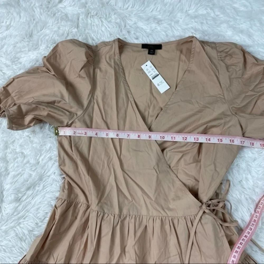 New J Crew Puff Sleeve Cotton Poplin Wrap Dress